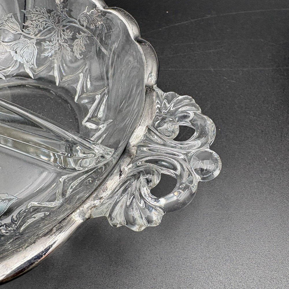 Set Silver City Glass Flanders Poppy Divided Relish & 11" Oval Dish Silver Leaf - Picture 11 of 14